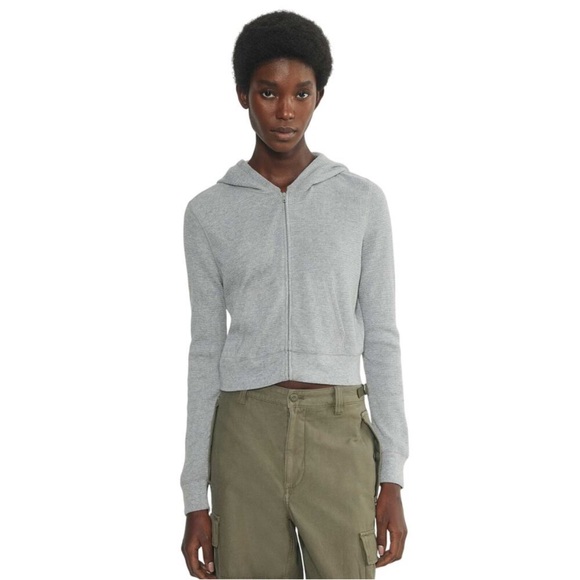 Aritzia TNA Light Gray Waffle Knit sweatshirt - Picture 2 of 6